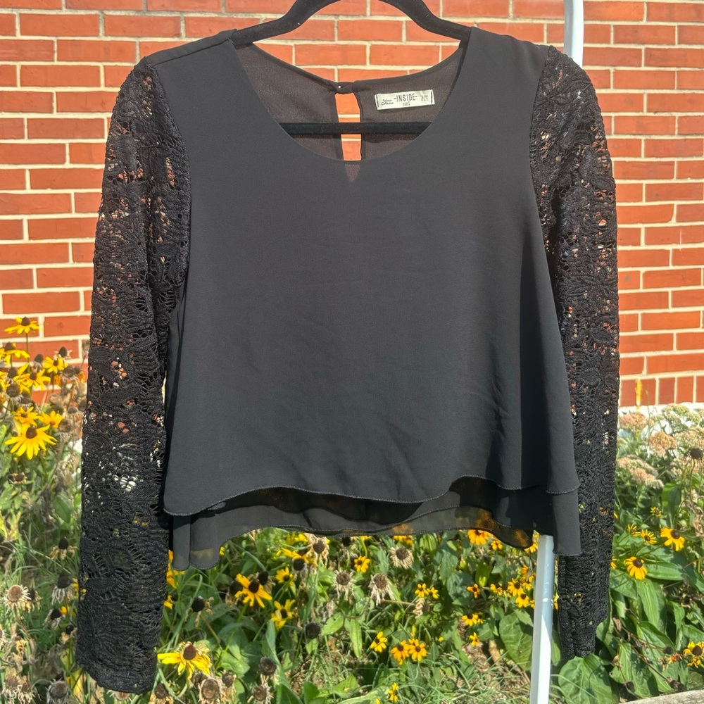 Lace Long Sleeve Black Top